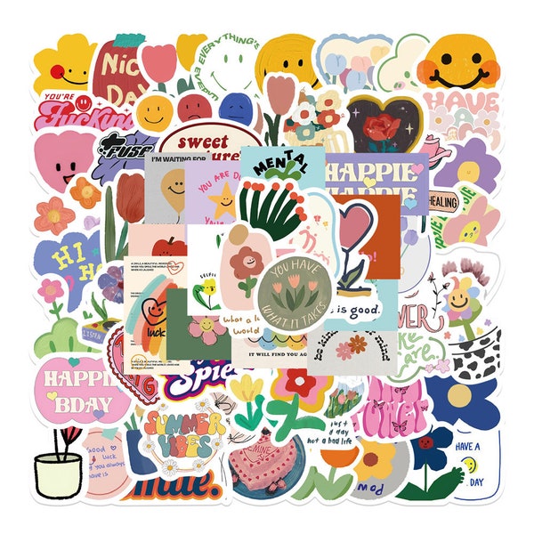 90 Stickers Flower Face Design Cute Aesthetic Stickers Decal Collection