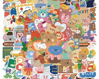 100 Stickers INS Bear Theme Design Cute Aestheic Stickers Collection