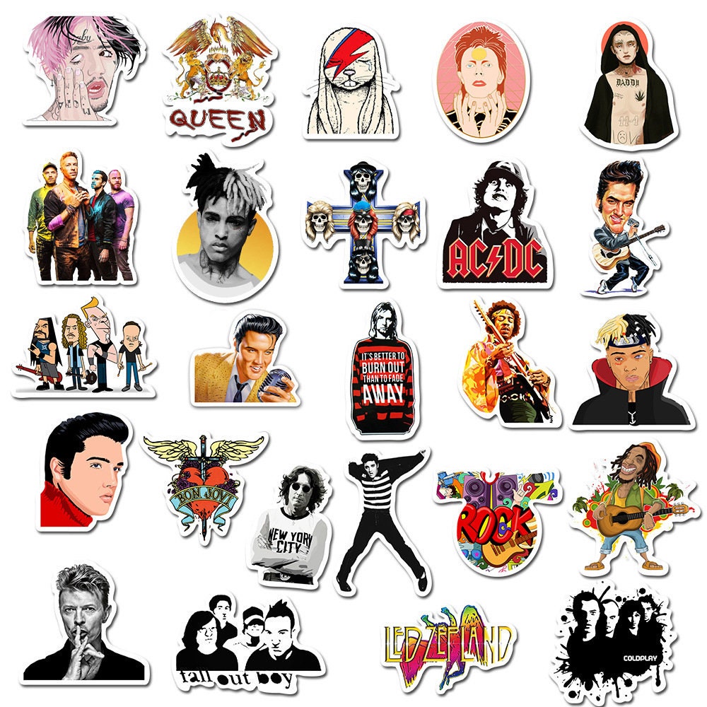 100 Stickers Rock 'N' Roll Music Bands Theme Design Etsy Australia