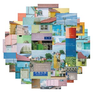 48 Stickers Rainbow Town Design Cute Aesthetic Stickers Decal Collection