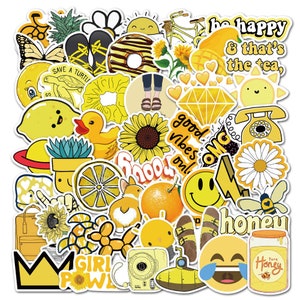 50 Stickers Yellow INS Fruits Animals Smile Face Bees Good Vibes Design Cute Aesthetic Stickers Decal Collection