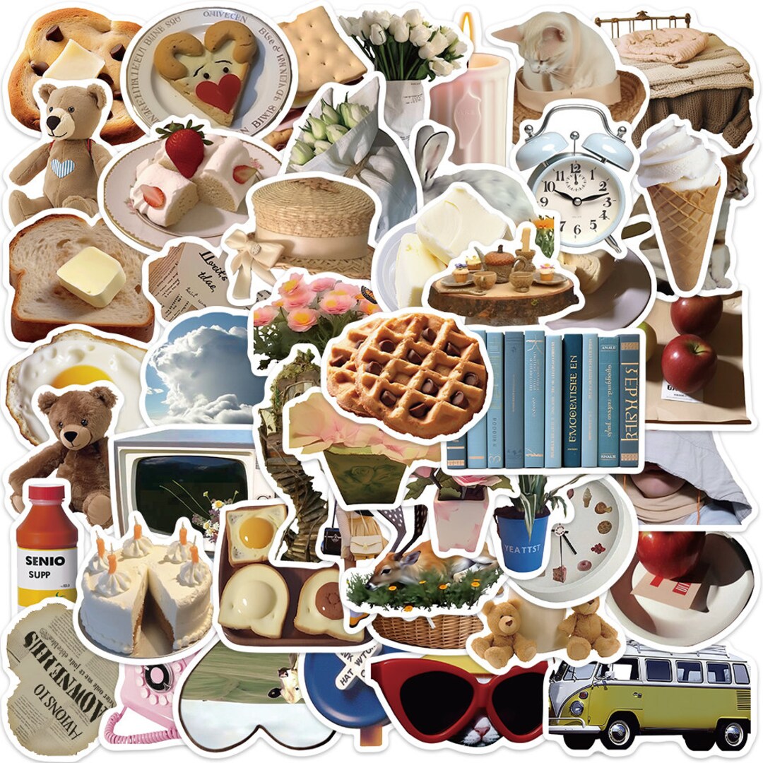 50 Stickers Real Food Stuff Style Design Pack 2 Cute Aesthetic Stickers ...