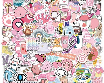 100 Stickers Pink INS Good Vibes Theme Design Cute Aestheic Stickers Collection