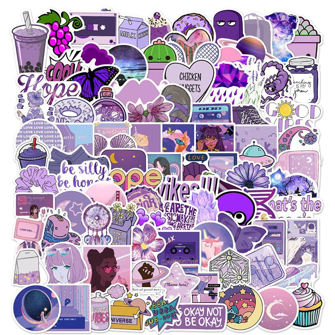 100 Stickers Purple Color INS Theme Design Cute Aestheic Stickers ...