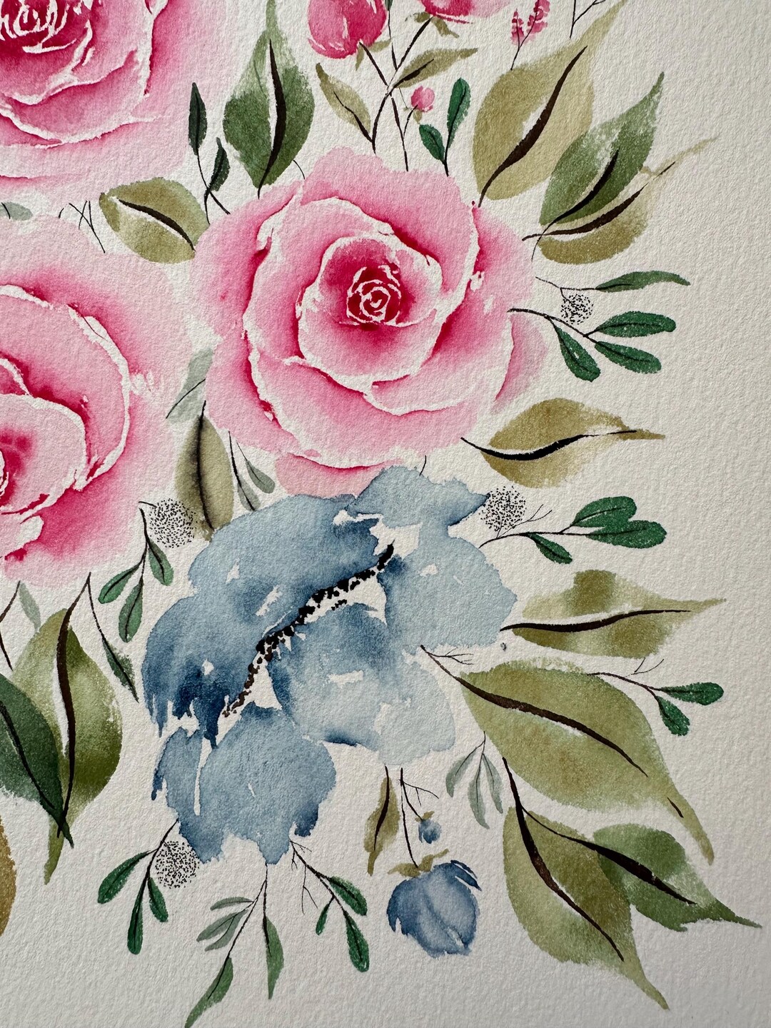 Original Floral Watercolor Painting – Pink Roses, Botanical A4 Art - Etsy