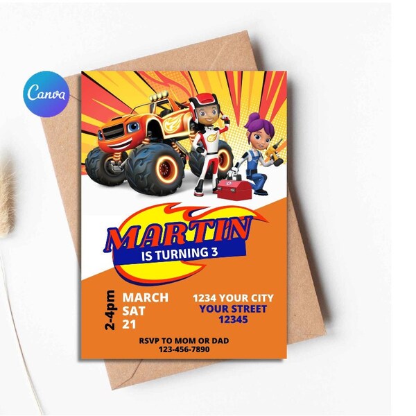 Blaze the Monster Machine Birthday Card Etsy