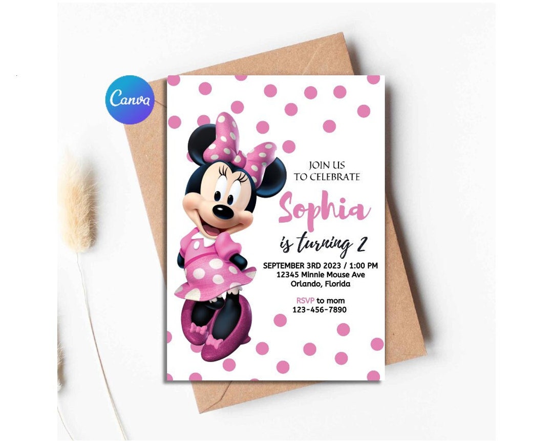Minnie Mouse Themed Birthday Invitation Printable 2nd Etsy