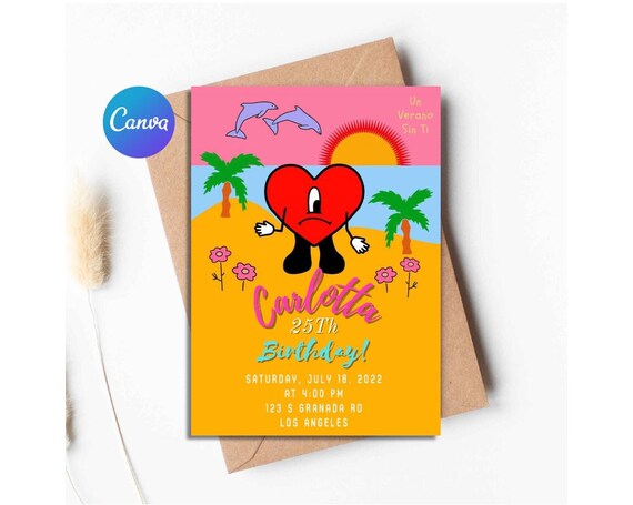 Bad Bunny Birthday Invitation Bad Bunny Invite Un Verano Sin Etsy