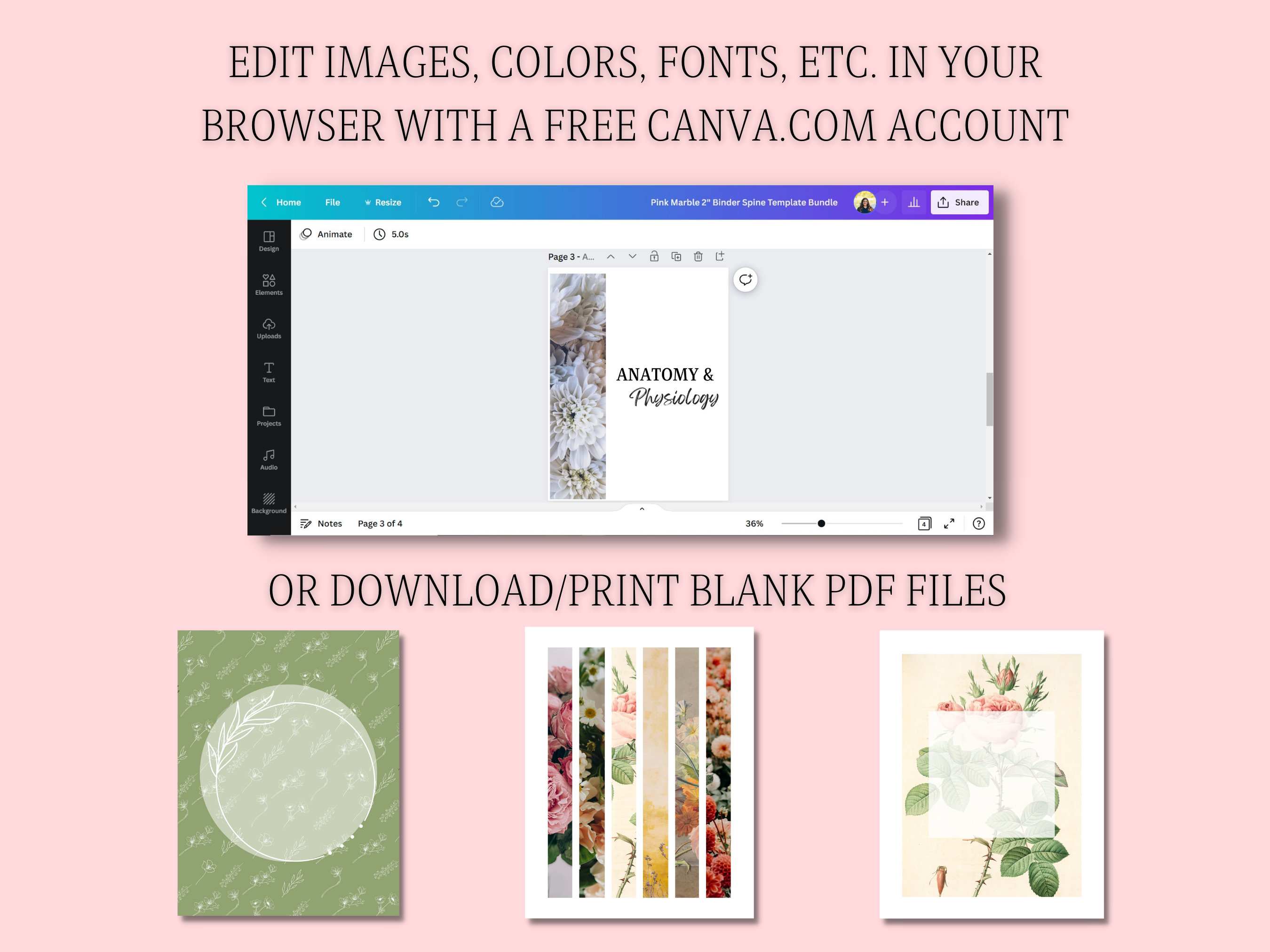 EDITABLE Vintage Floral Binder Covers for College Students, Teachers ...