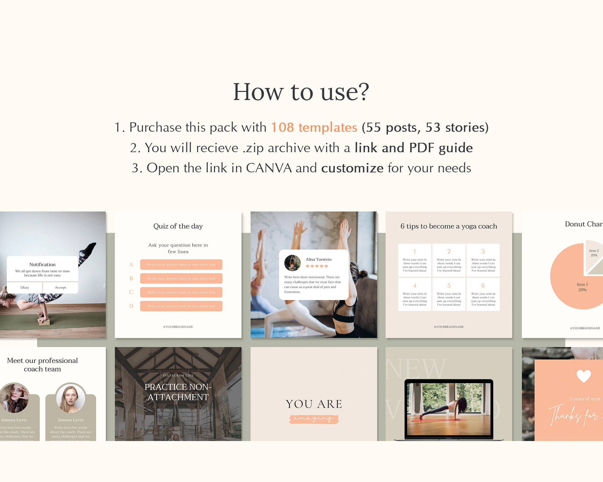 Wellness Instagram Canva Template, Yoga Coach Creator Template, Fitness ...