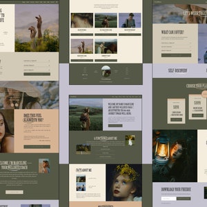 May include: Website homepage for a wellness coach called Marceline. The website features a green and beige colour scheme with images of nature and a woman. The text "Let's work together" is displayed in a large font at the top of the page. The website also includes a section on self-discovery and personal growth, as well as a section on choosing a plan.