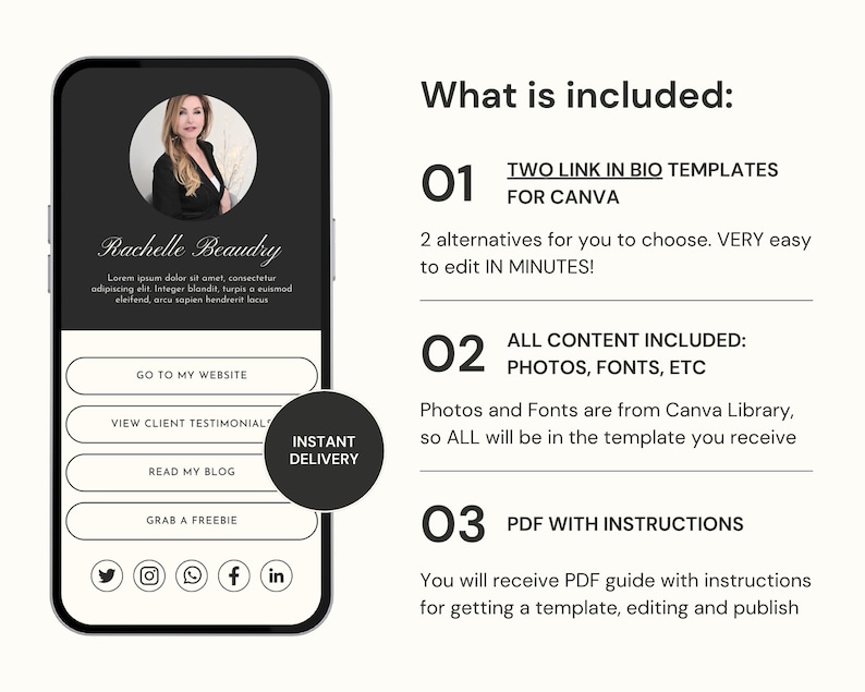Classy Instagram Link in Bio Template, Minimalist Linktree Template ...