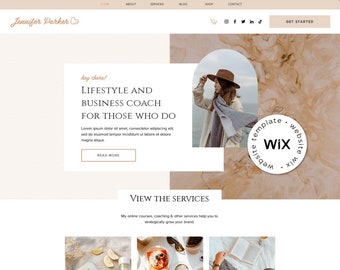 Coach Wixウェブサイトテンプレート、Wixウェブサイトデザイン、Blogger Wixテーマ、ニュートラルミニマルWixテンプレート、フェミニンブログテーマ