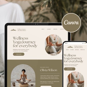 Yoga Website Template Canva, Yoga Coach Website Template, Wellness Website Landing Page, Canva Sales Page