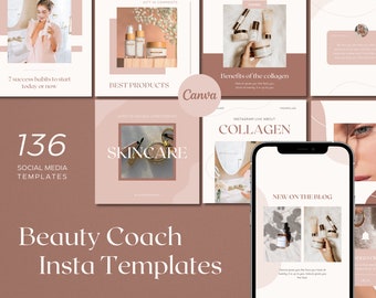 美容 Instagram Canva テンプレート、化粧品エステティシャン Instagram、スキンケア ソーシャル メディア投稿、コーチ クリエイター テンプレート、女性起業家