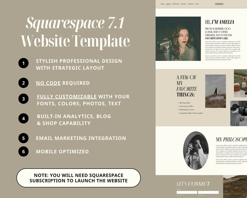 Squarespace Website Template for Photographers, Photographer Website, Photography Squarespace Template, Coach Website with Blog image 6