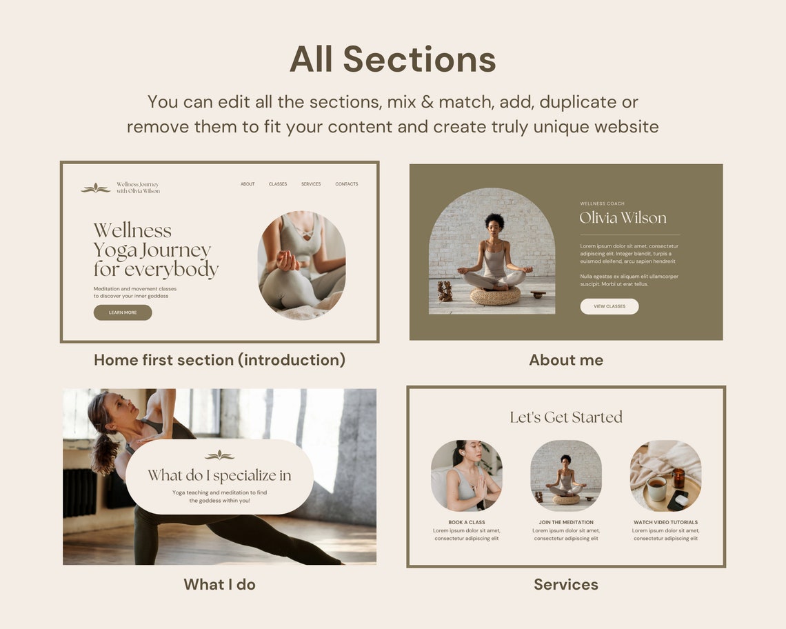 Yoga Website Template Canva, Yoga Coach Website Template, Wellness