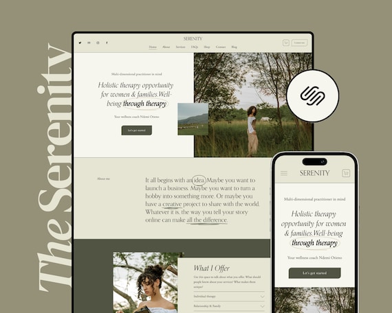 Therapist Squarespace Website Template, Counselor Squarespace Template, Wellness Website, Service Providers and Coach Website