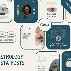 Emerald Astrologer Instagram Template, Astrology Canva Templates, Mystic Zodiac Template, Witch Spiritual Instagram Feed