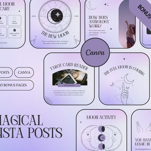Plantilla mágica de Instagram, plantilla de Tarot Canva, publicaciones místicas de Instagram, feed de Instagram de bruja espiritual, entrenador de astrología degradada