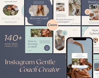 ジェントル コーチ Instagram Canva テンプレート、コーチ用ミント ブルー Instagram、ブロガー Canva テンプレート、コーチ クリエイター ソーシャル メディア、ブランディング コーチ