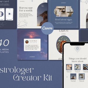 Astrology Instagram Canva Template, Spiritual Instagram Template, Mystic Social Media, Tarot Feed Template, Witch Feed, Blogger Template