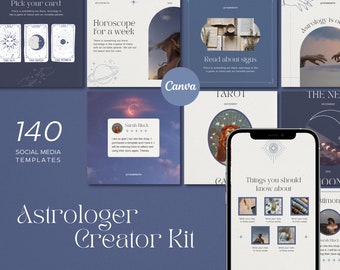 占星術 Instagram Canva テンプレート、スピリチュアル Instagram テンプレート、神秘的なソーシャル メディア、タロット フィード テンプレート、魔女フィード、Blogger テンプレート