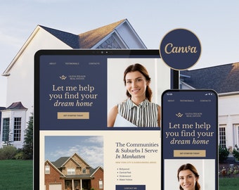 不動産ウェブサイトテンプレートCanva、不動産テンプレート、ビジネスウェブサイト、不動産業者ウェブサイトランディングページ、Canvaセールスページ