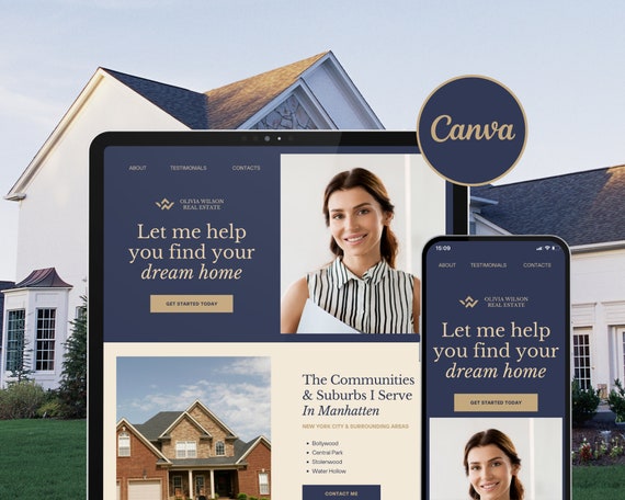 Real Estate Website Template Canva, Real Estate Template, Business Website, Realtor Website Landing Page, Canva Sales Page