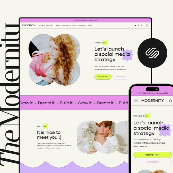 Social Media Manager Website Template, Marketing Agency Website, Portfolio Squarespace Template, Coach Squarespace Website