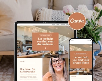不動産ウェブサイトテンプレートCanva、不動産テンプレート、不動産業者ウェブサイトランディングページ、ビジネスウェブサイト、Canvaセールスページ