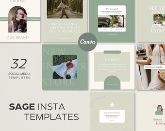 Sage Instagram Post Templates Canva, Green Blogger Templates for Instagram, Engagement Post Templates, Mint Canva Template