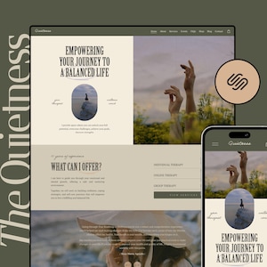 May include: Website homepage for a therapist and wellness coach. The website features a photo of hands reaching up towards the sky and the text "EMPOWERING YOUR JOURNEY TO A BALANCED LIFE".