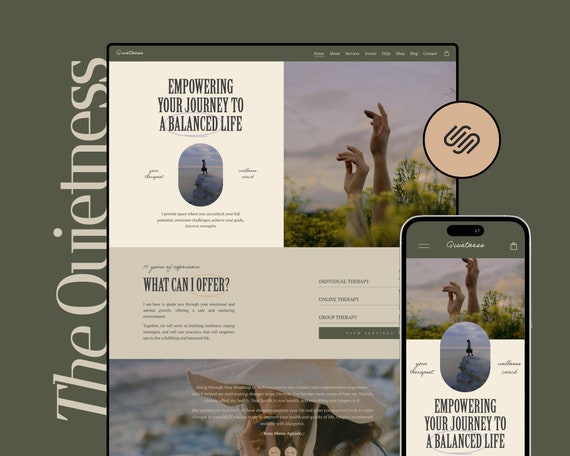 Therapist Squarespace Website Template, Wellness Squarespace Template, Counselor, Mental Health, Holistic Coach Website, Wellness Website