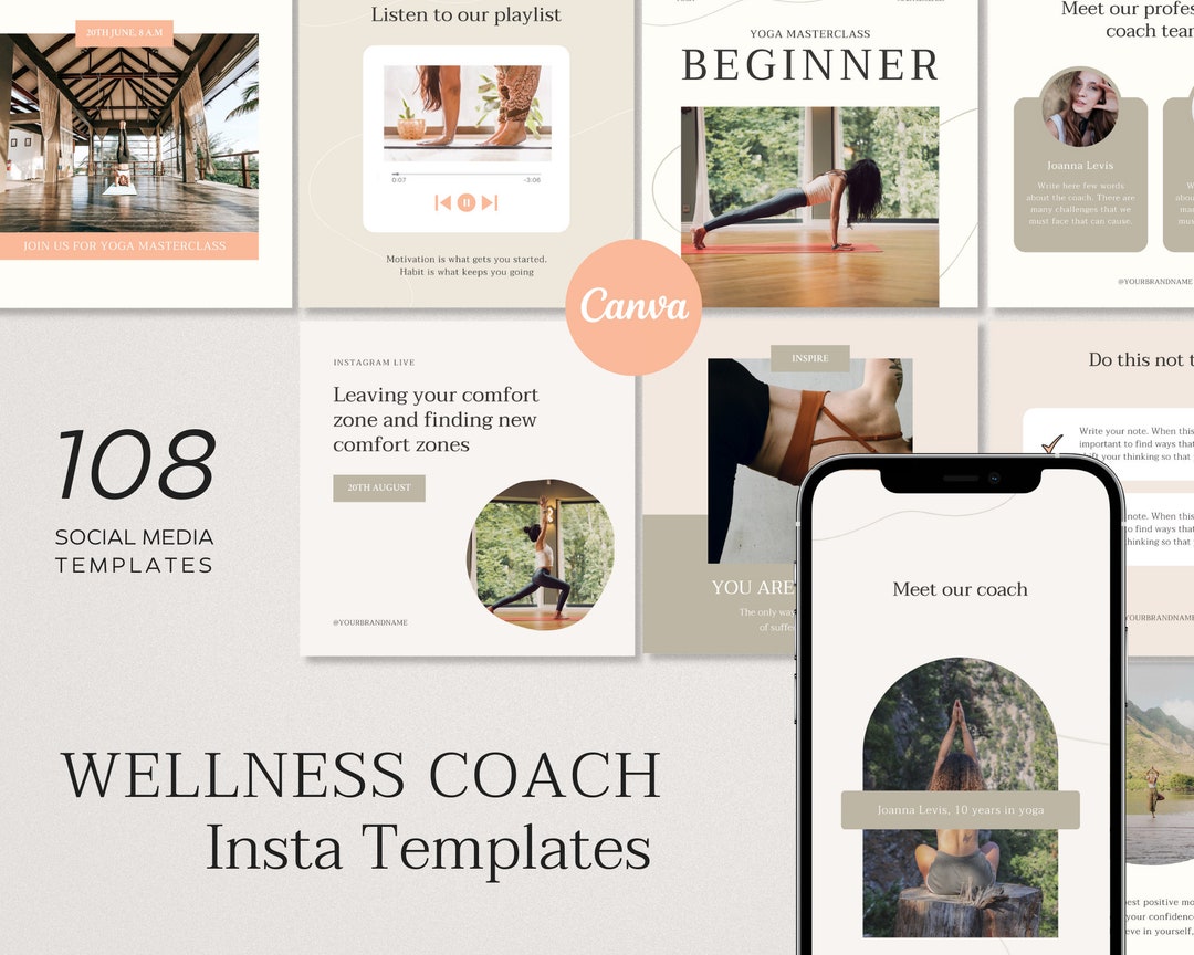 Wellness Instagram Canva Template, Yoga Coach Creator Template, Fitness ...