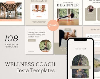 Wellness Instagram Canva Template, Yoga Coach Creator Template, Fitness & Health Instagram for Coach, Wellness Posts, Coach Branding