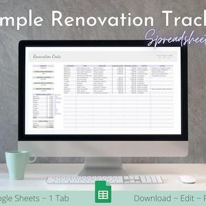 Suivi de rénovation simple | Modèle de budget Google Sheets | Modèle de feuille de calcul | Suivi de rénovation | Financement de la maison | Coûts de la maison