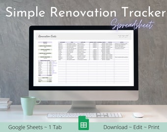 Simple Renovation Tracker | Google Sheets Budget Template | Spreadsheet Template | Renovation Tracker | House Finance | Home Costs