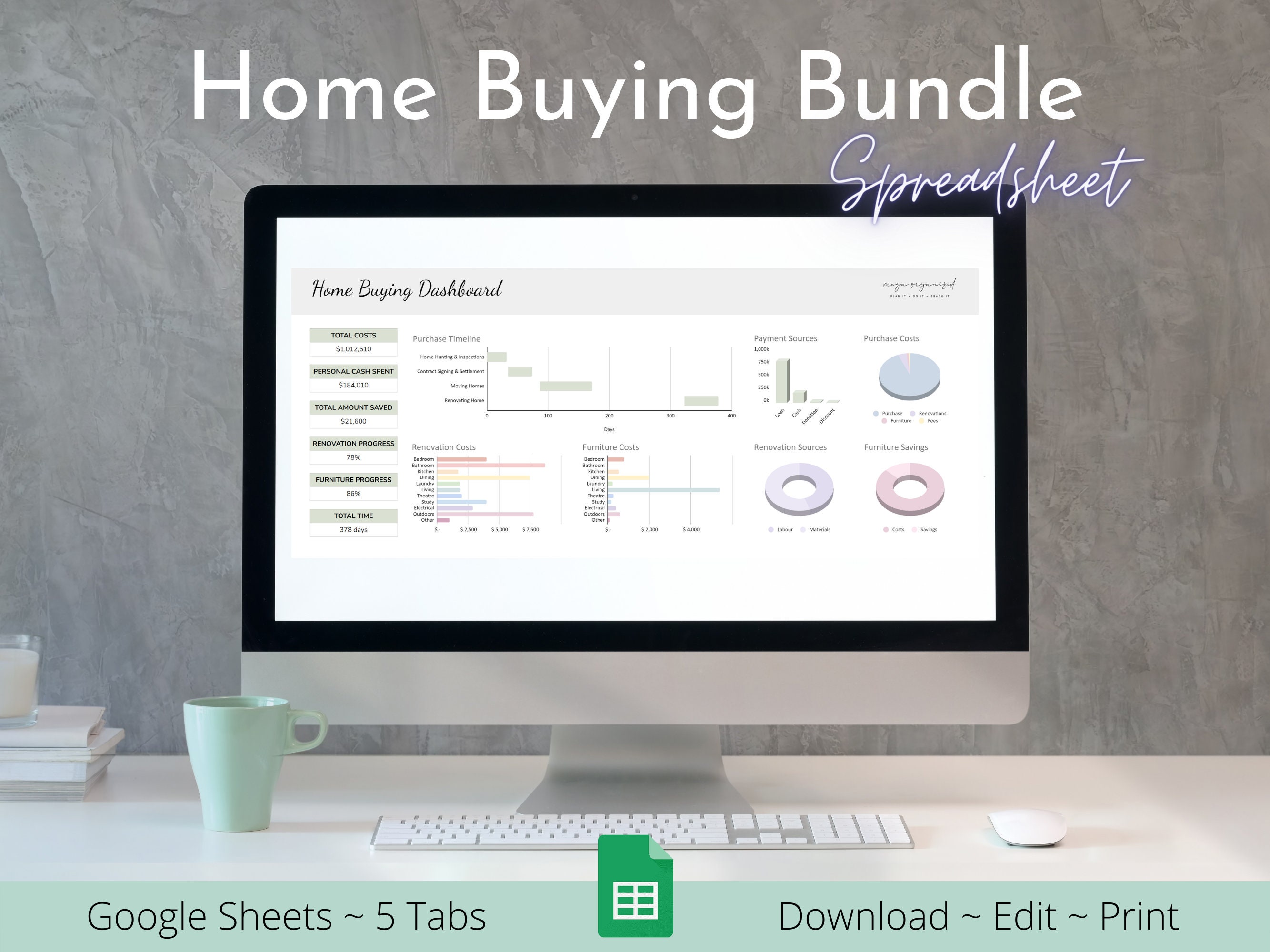 Home Buying Bundle | Google Sheets Budget Template | Spreadsheet Template | Renovation Tracker | House Finance | Home Costs