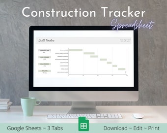Construction Tracker  | Spreadsheet Template | Gantt Chart | Google Sheets Template | Home Building Progress | Construction Management