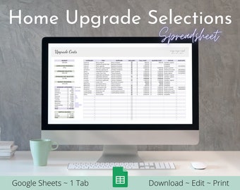 Home Upgrade Selections | Building Costs | Google Sheets Budget Template | Spreadsheet Template | Home Building Planner | House Finance