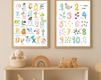 Bug Alphabet Print, Watercolor Kids Wall Art (Digital Download)