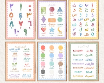 Arabisch Lernposter für Kinder zum Ausdrucken | Arabisch Alphabet, Zahlen, Farben, Formen, Tage & Monate (Digitaler Download)