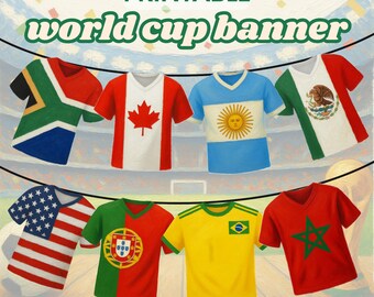 Printable World Cup Banner, World Cup Flag Garland, Soccer Party Decorations, Football FIFA Decor, Soccer Banner, Digital Download