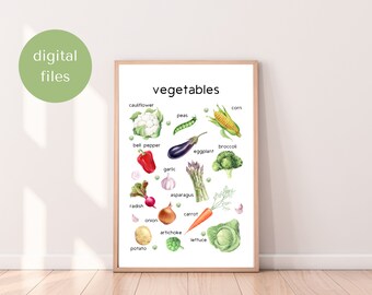 Gemüse Aquarell Poster, Montessori Kinder Wandkunst (Digitaldruck)