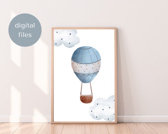 "Blauer ""Heißluftballon"" Druck, Kinderzimmer Dekor (Digitaler Download)"