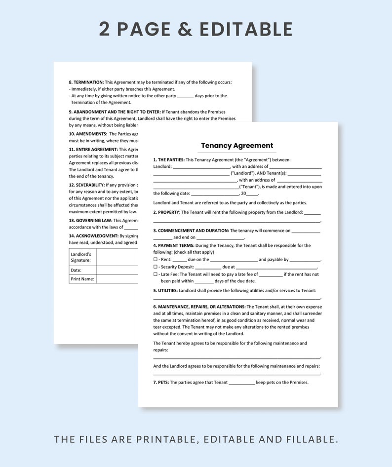 Tenancy Agreement Template. PDF Form, Word Document, and Google Doc files. Printable, Editable and Fillable. image 2