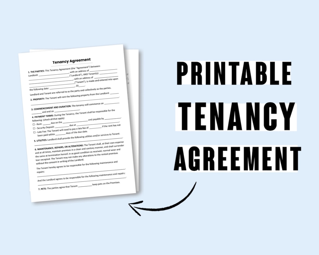 Printable Tenancy Agreement Template Etsy UK