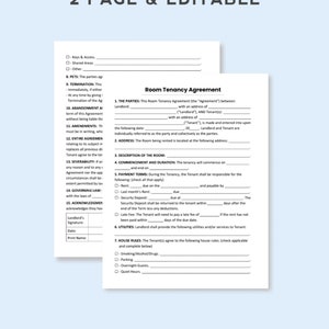 Room Tenancy Agreement Template. PDF Form / Word Document. Printable and Editable. image 2