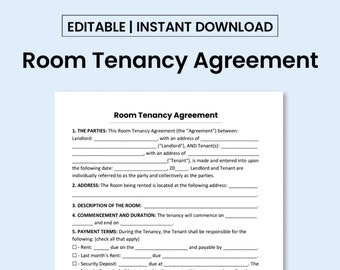 Room Tenancy Agreement Template. PDF Form / Word Document. Printable and Editable.